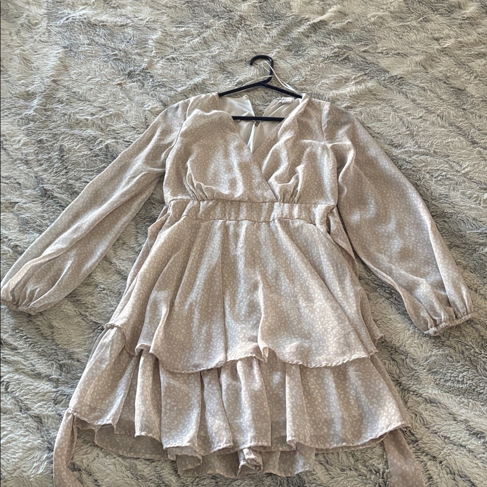 Cream Long Sleeve Ruffle Dress